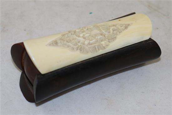 A Chinese export ivory and specimen hardwood box, late 19th century, 9.5cm